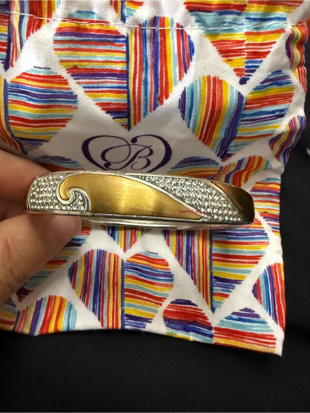 Vintage Brighton Gold and Silver Crystal Wave Hinged Bangle Bracelet